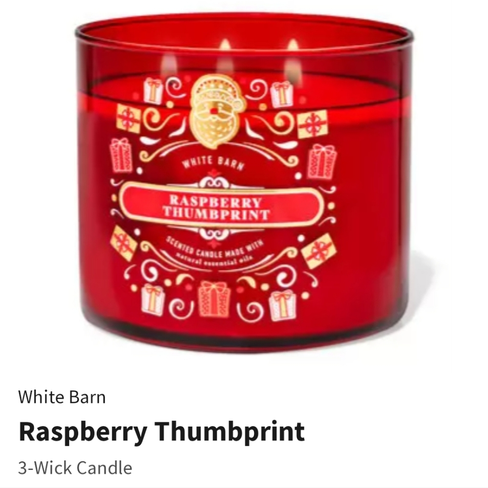 πBOGO 50% OFFβ€οΈππ―NWTβΌοΈ White Barn "Raspberry Thumbprint" 3-wick Candle - Picture 6 of 10